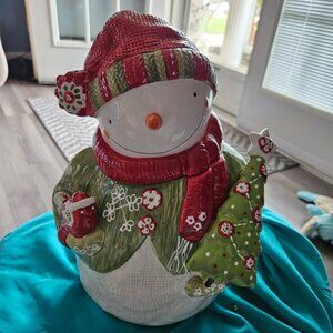 Adorable Snowman Ceramic Cookie Jar -
